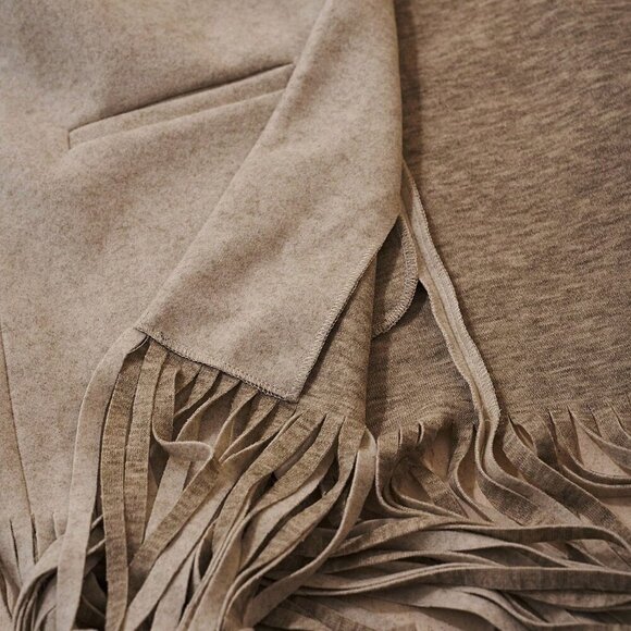 Light Grey Casual Women's Long Sleeves Fringed Hem Tweed Coat - Picture 8 of 8